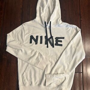 Nike Men's White Hoodie with Black Logo